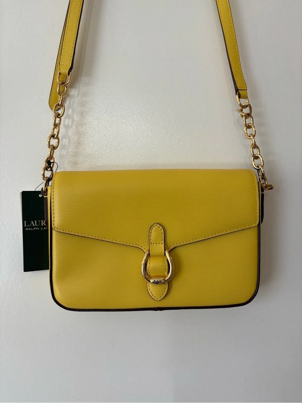 Lauren Ralph Lauren Yellow Leather Crossbody Bag New with Tags